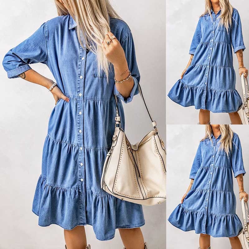 Spring And Summer Dress Denim Button Shirt ARZ