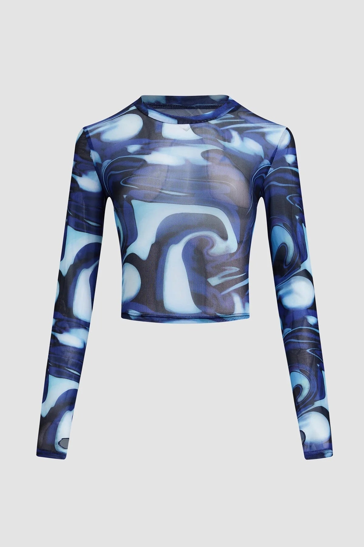 Round Neck Pullover Printed Crop Long Sleeve Top ARZ