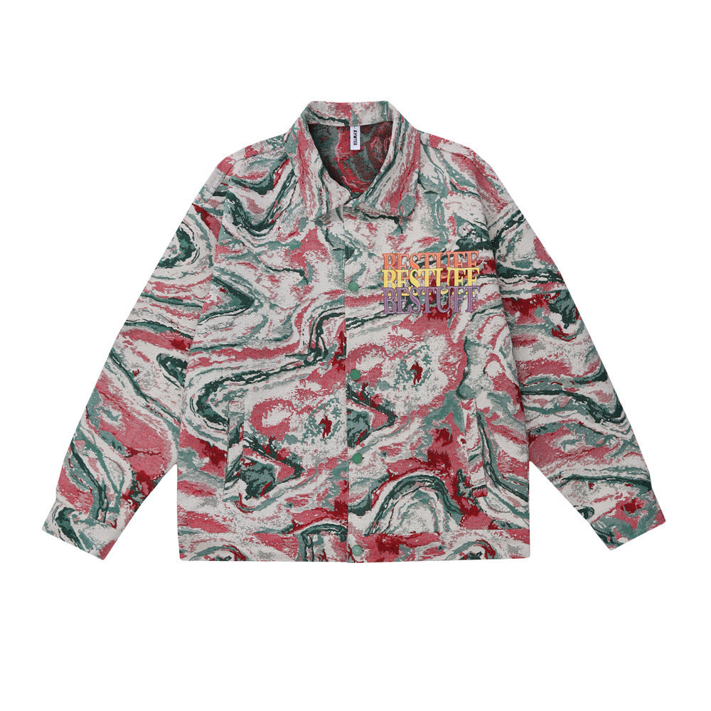 Tie-dyed Color Jacquard Jacket Design Sense European And American Turn-down Collar Coat ARZ