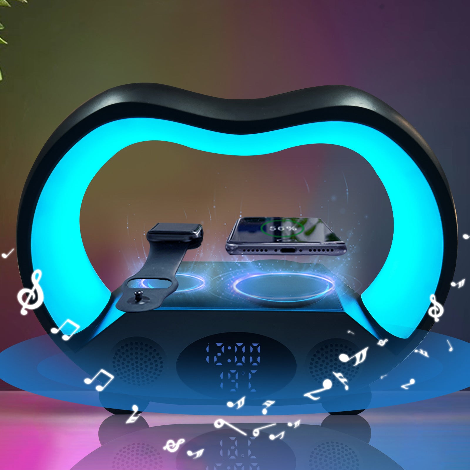 2024 New 6 In 1 Smart Remote Control Bluetooth Ambience Intelligent LED Table Lamp Multi-function Wireless Charger Night Light Bluetooth Speaker ARZ