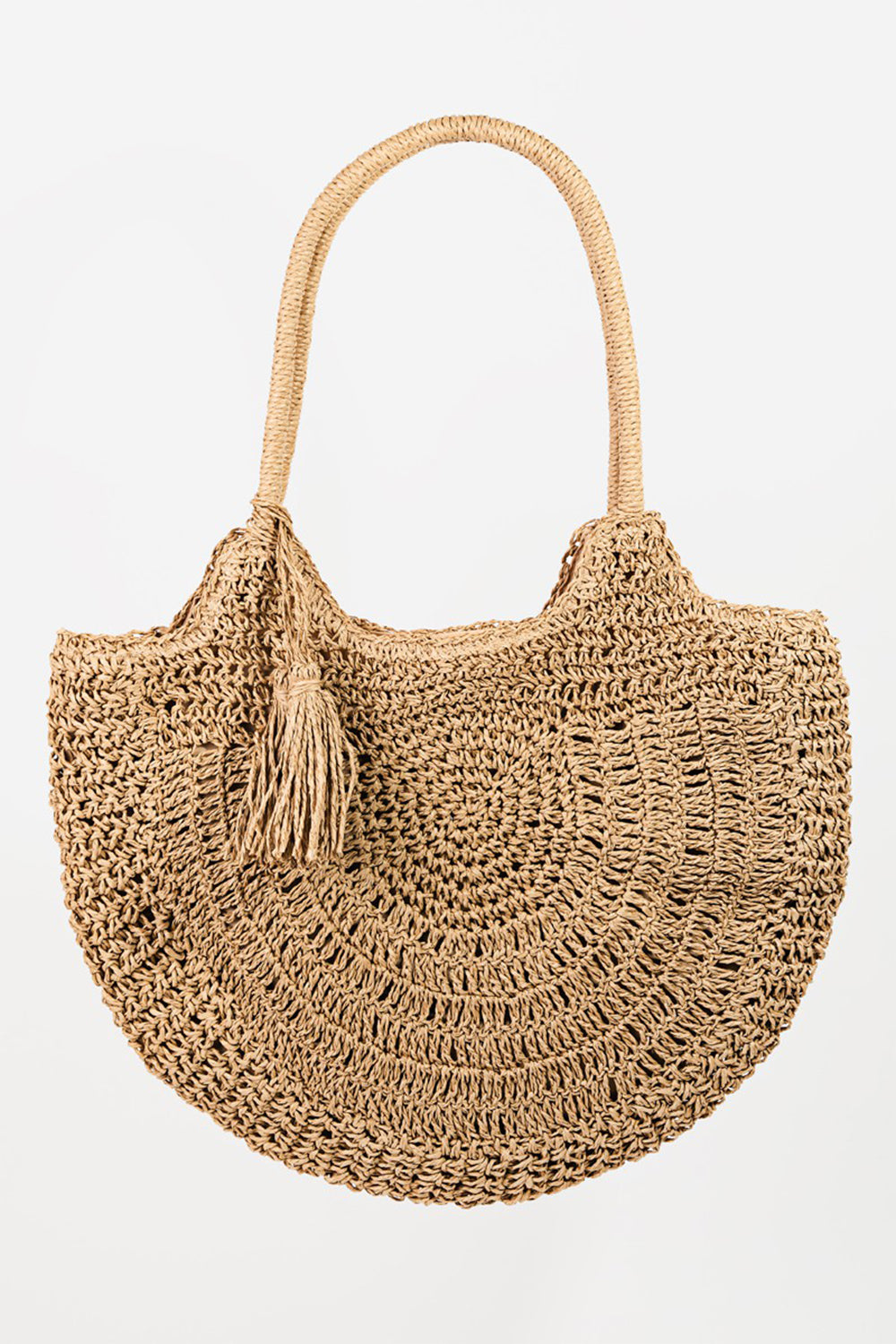 Fame Straw Braided Tote Bag with Tassel Trendsi