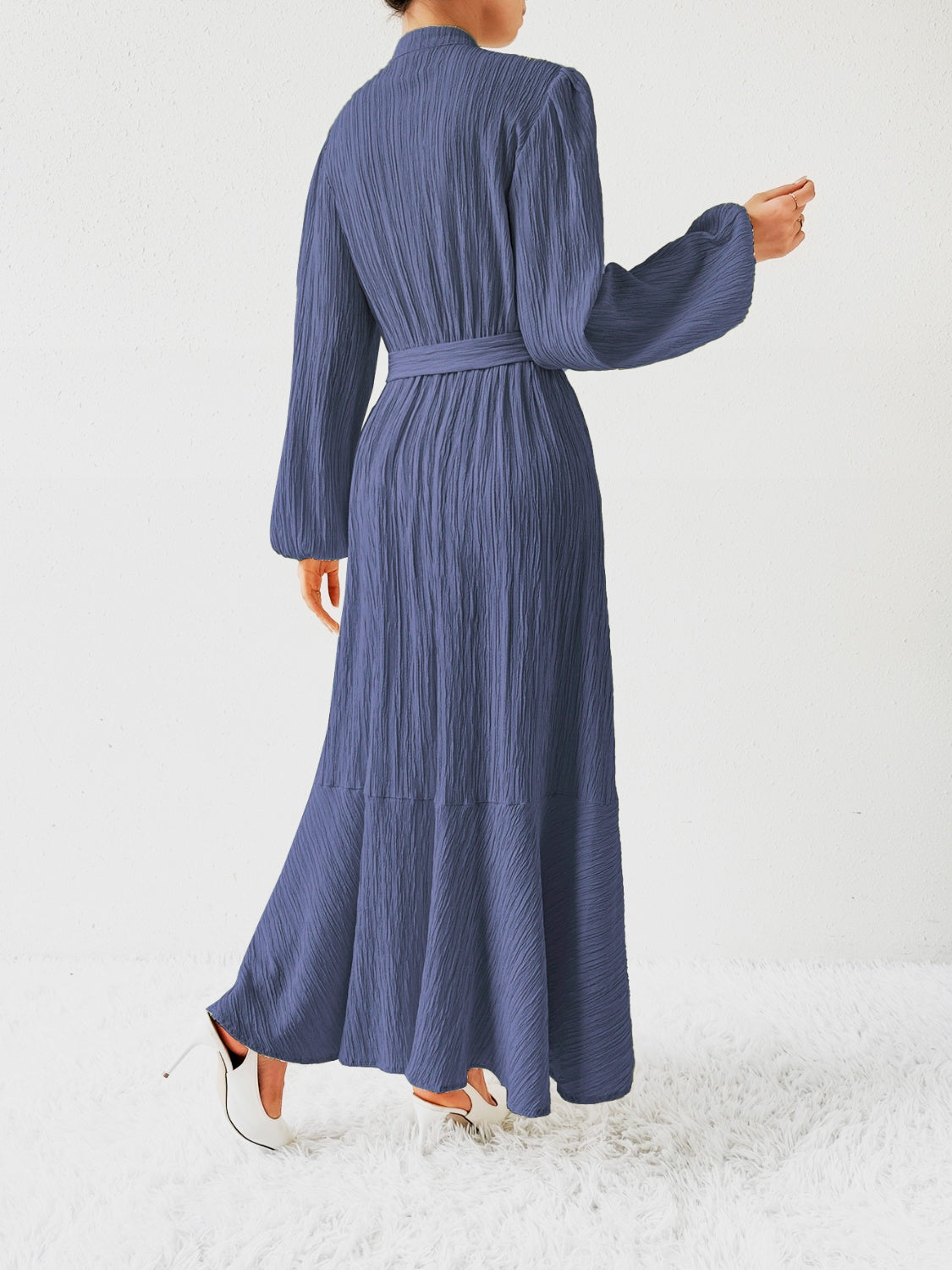 Honey Tie Waist Long Sleeve Dress Trendsi