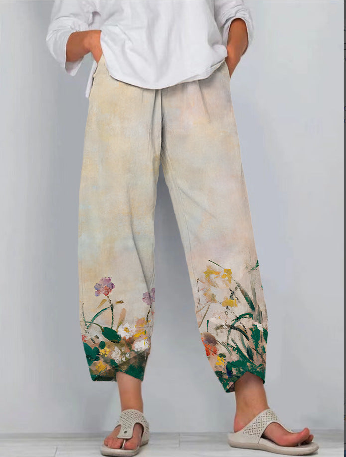 Printed Loose Casual Elastic Waist Straight-leg Pants ARZ