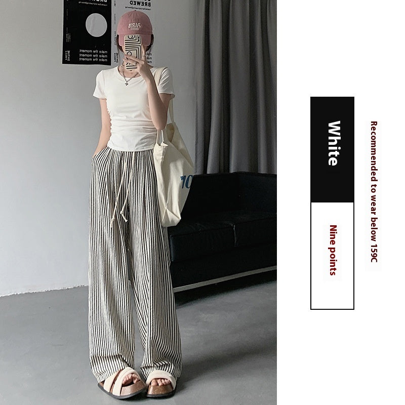 Two-tone Vertical Stripes Thin High Waist Casual Loose Wide Leg Pants ARZ