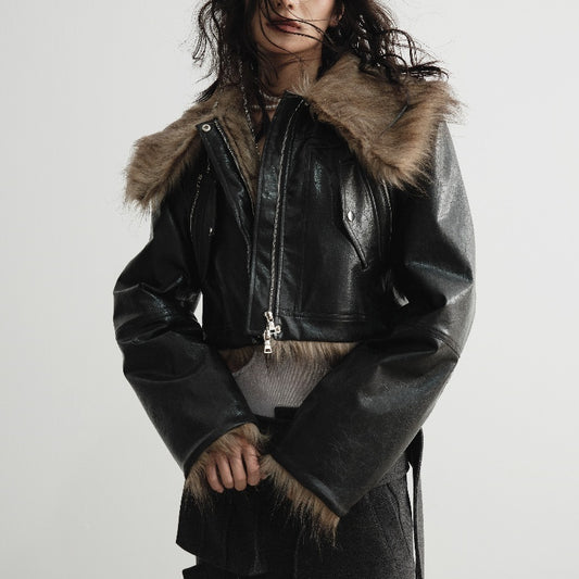 Wild Loose Feeling Fur Reverse Leather Jacket Short Coat ARZ