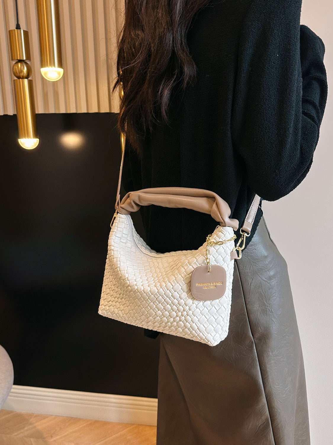 PU Leather Woven Crossbody Bag Trendsi