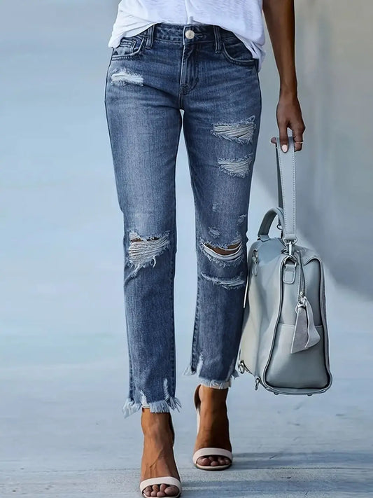 Distressed Raw Hem Jeans with Pockets Trendsi