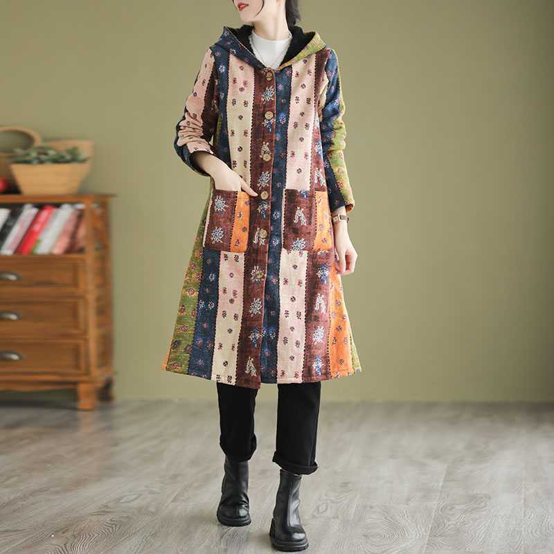 Ethnic Style Fleece-lined Thick Mid-length Trench Coat ARZ