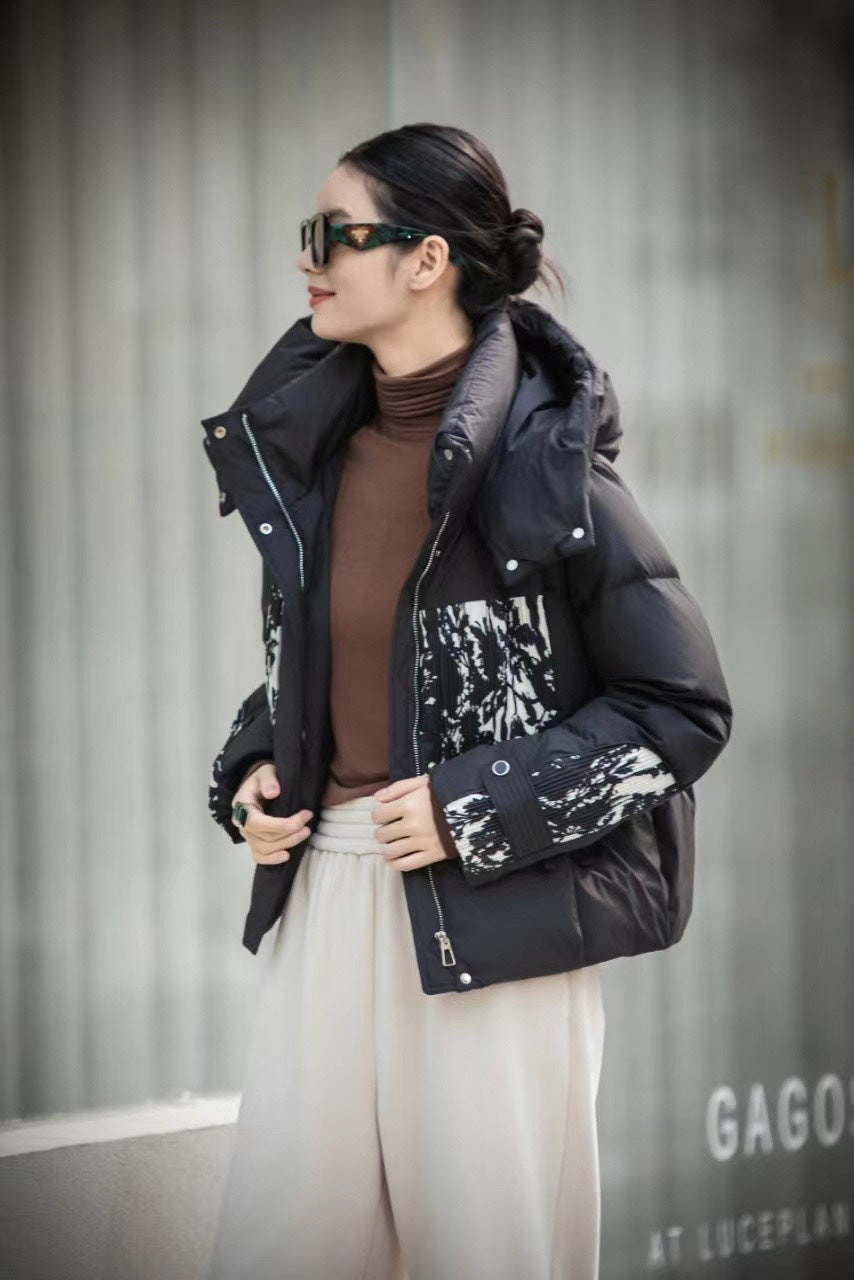 2 Korean Style Loose Lapel Hooded Short Stitching Down Jacket ARZ