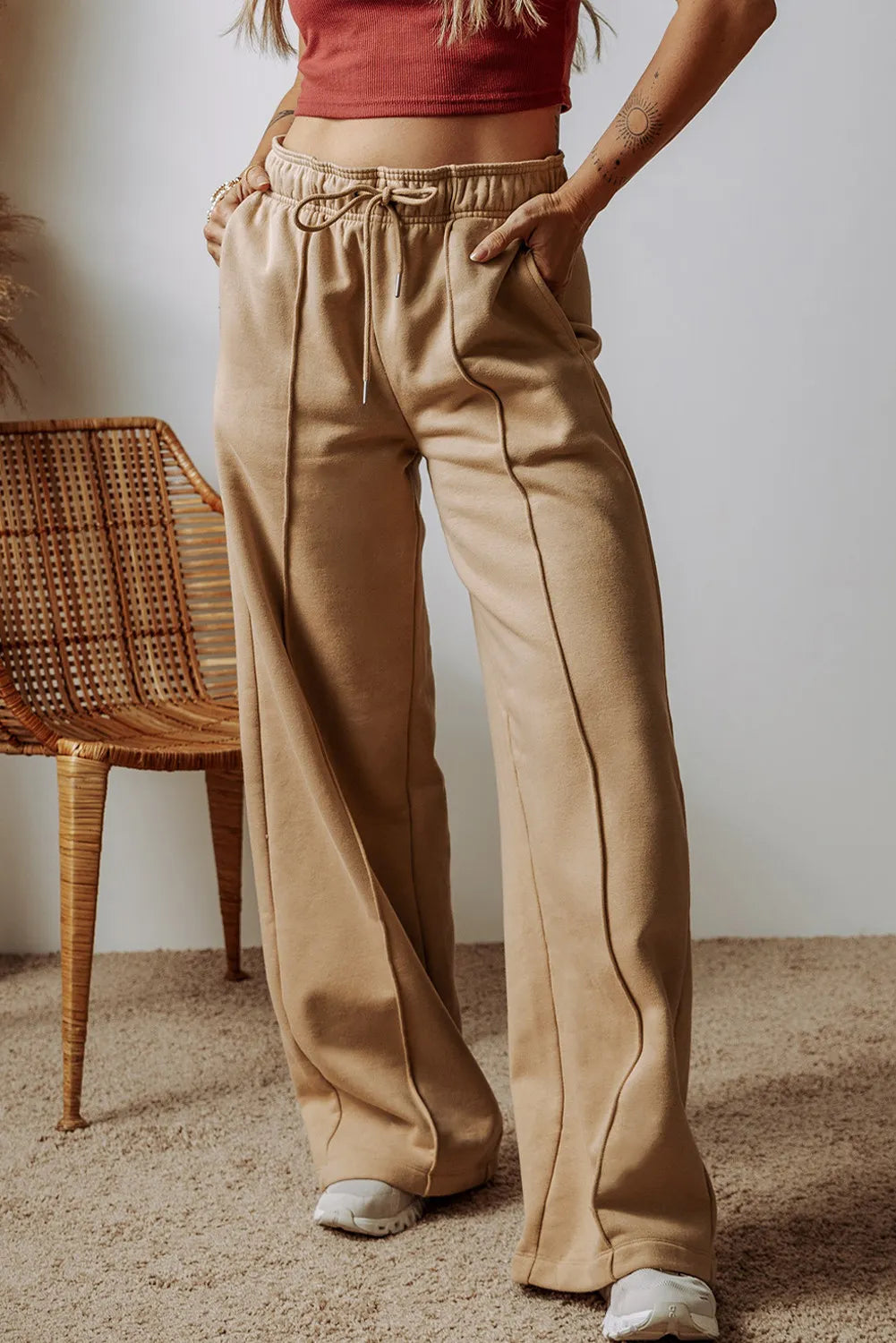 Drawstring Wide Leg Pants with Pockets Trendsi