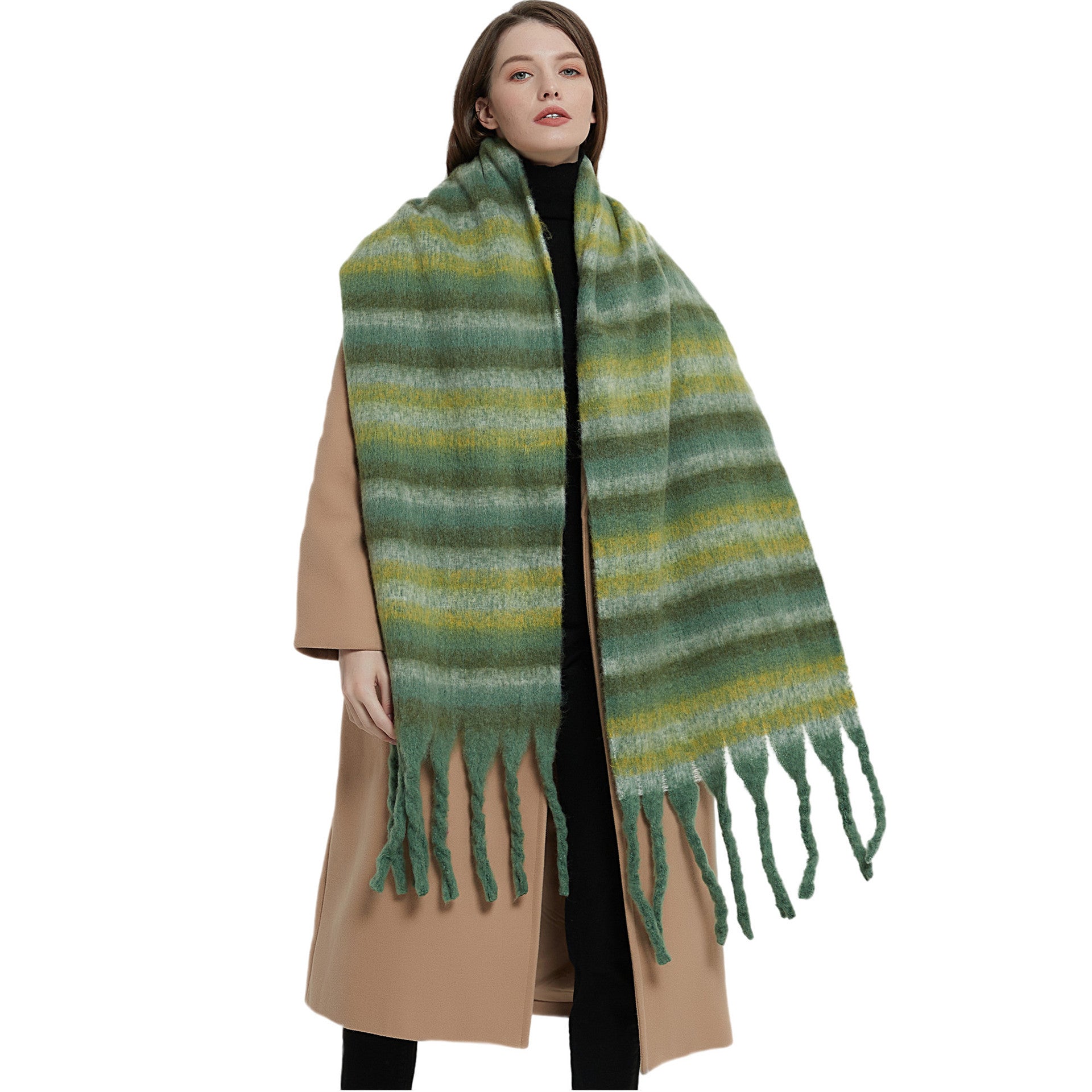 European And American Winter Thickened Circle Yarn Thick Braid Tassel Striped Scarf Shawl ARZ