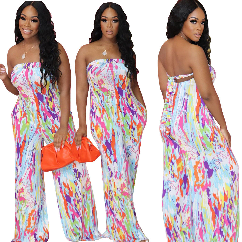 Loose Casual Fashion Printed Tube Top Jumpsuit ARZ