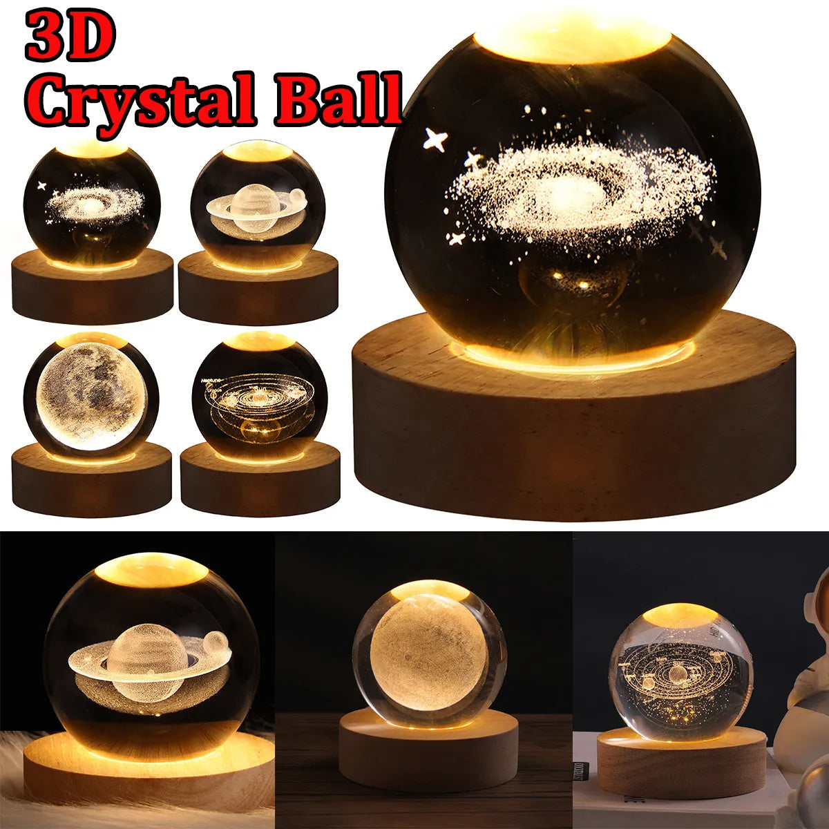 LED Night Light Galaxy Crystal Ball Table Lamp 3D Planet Moon Lamp Bedroom Home Decor For Kids Party Children Birthday Gifts ARZ