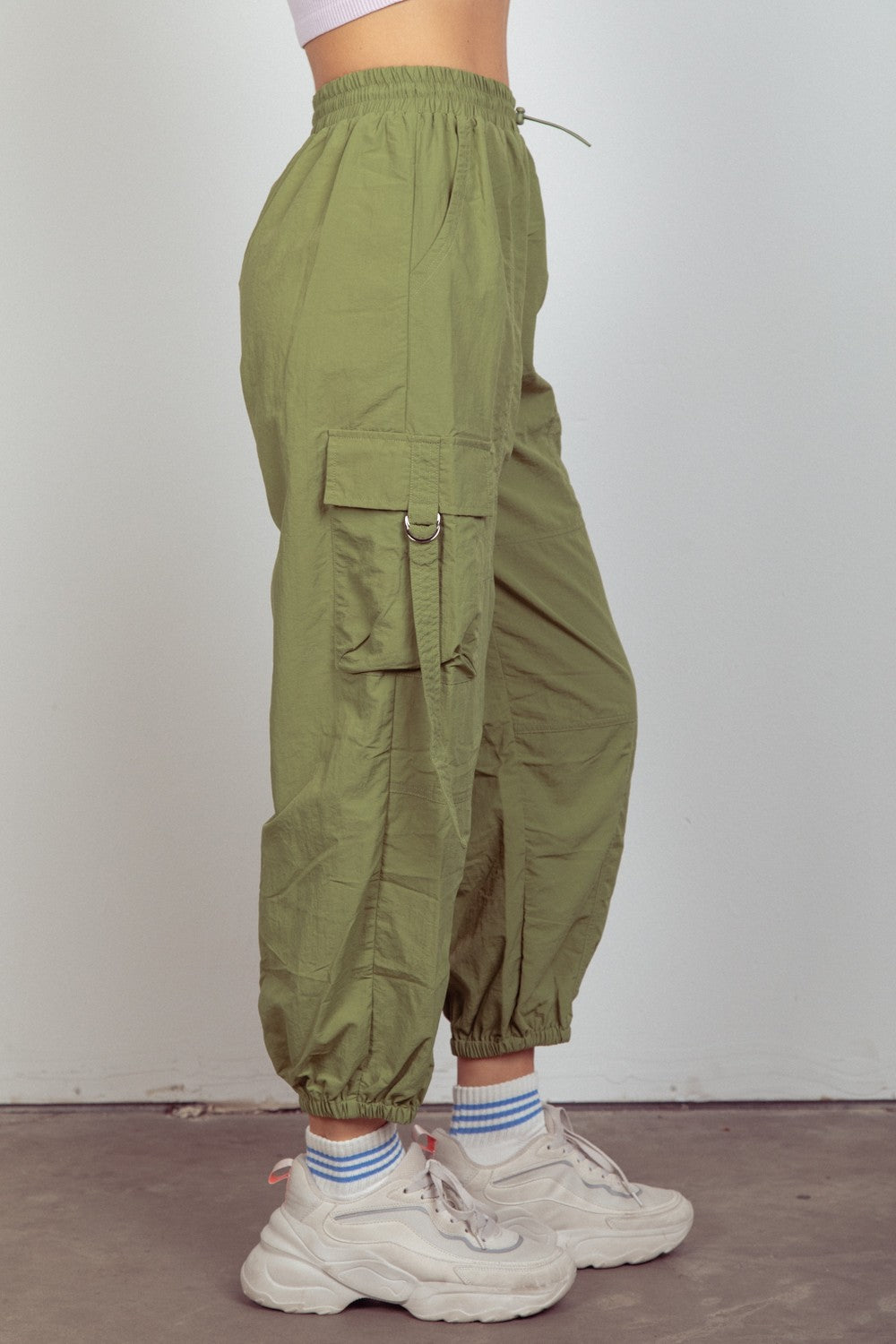 VERY J Elastic Waist Woven Cargo Pants Trendsi