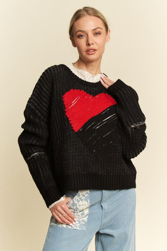 Dropped Shoulder Sweater - Davi & Dani Heart Design | Shop Now Trendsi