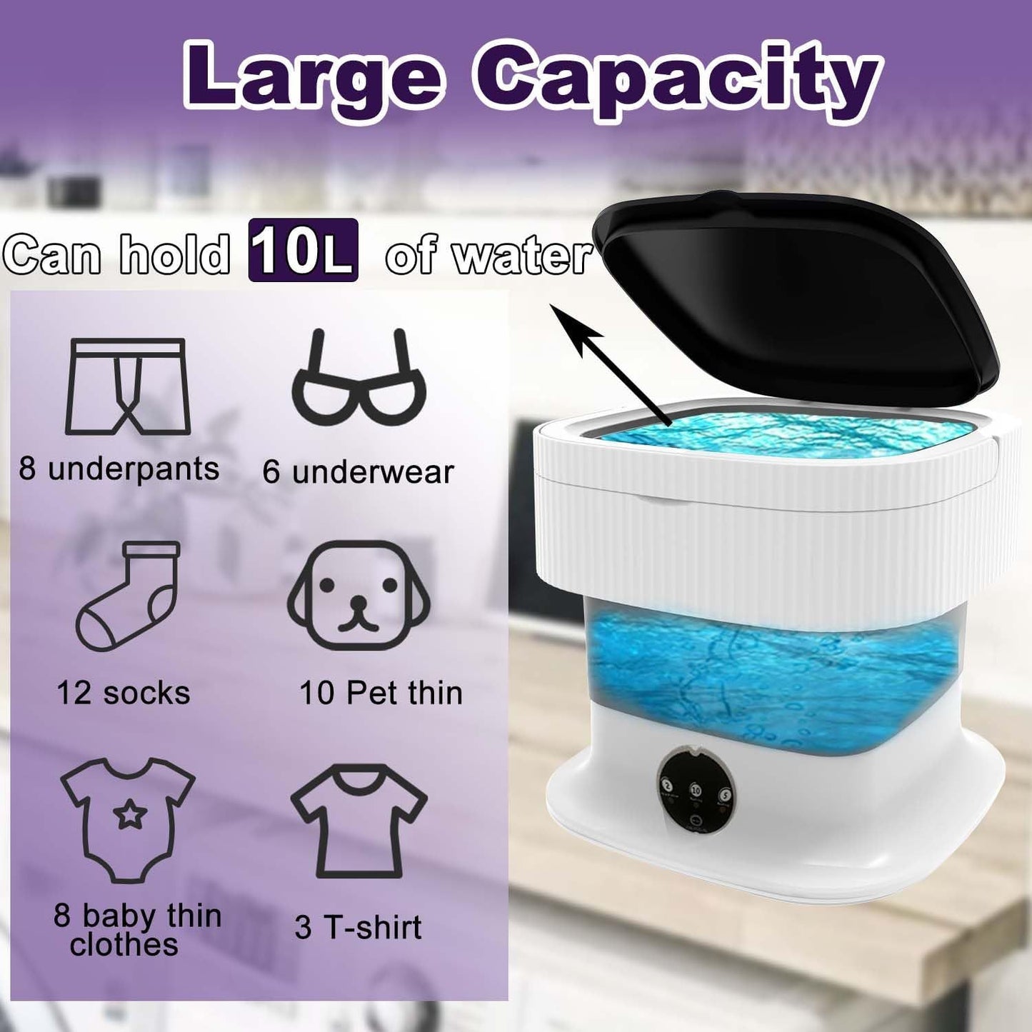 Portable Washing Machine,10L, Foldable Washer,3 Modes Deep Cleaning Of Underwear, Baby Clothes And Other Small Clothes. Suitable For Apartme ARZ