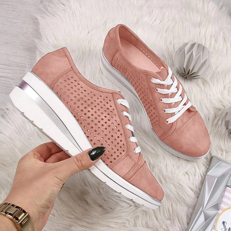 Wedge Shoes Summer Autumn Casual Canvas Sneakers Breathable Platform Sneakers Meddle Heel Pointed Toe Air Mesh Shoe ARZ