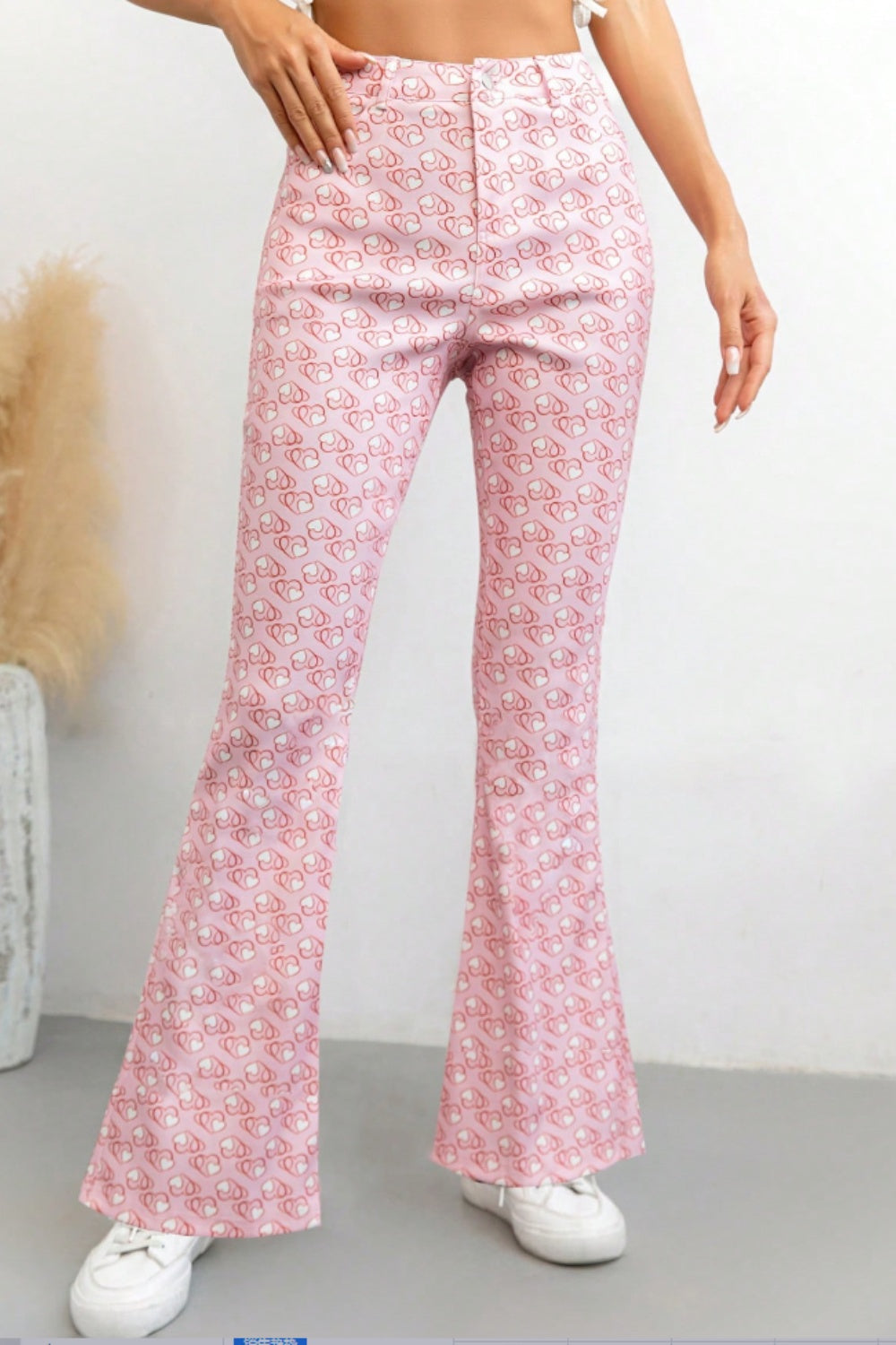 Printed High Waist Flare Pants with Pockets Trendsi