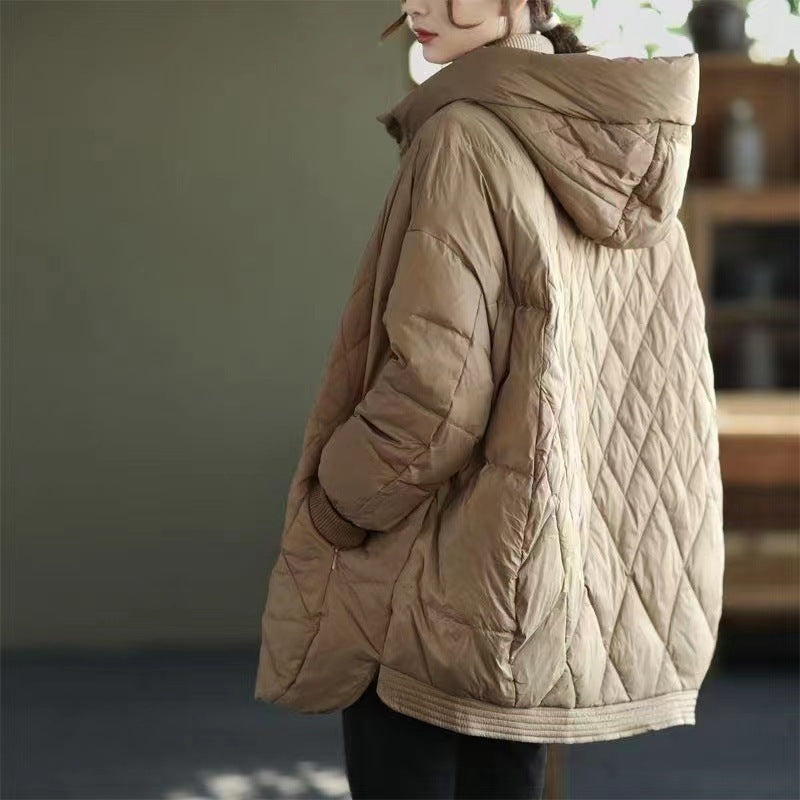 Diamond Lattice Artistic Loose White Duck Down Jacket ARZ