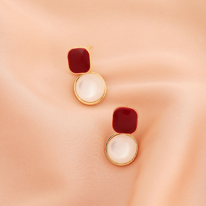 French Style Retro Stud Earrings Simple Buttons Elegant Dripping Earrings ARZ