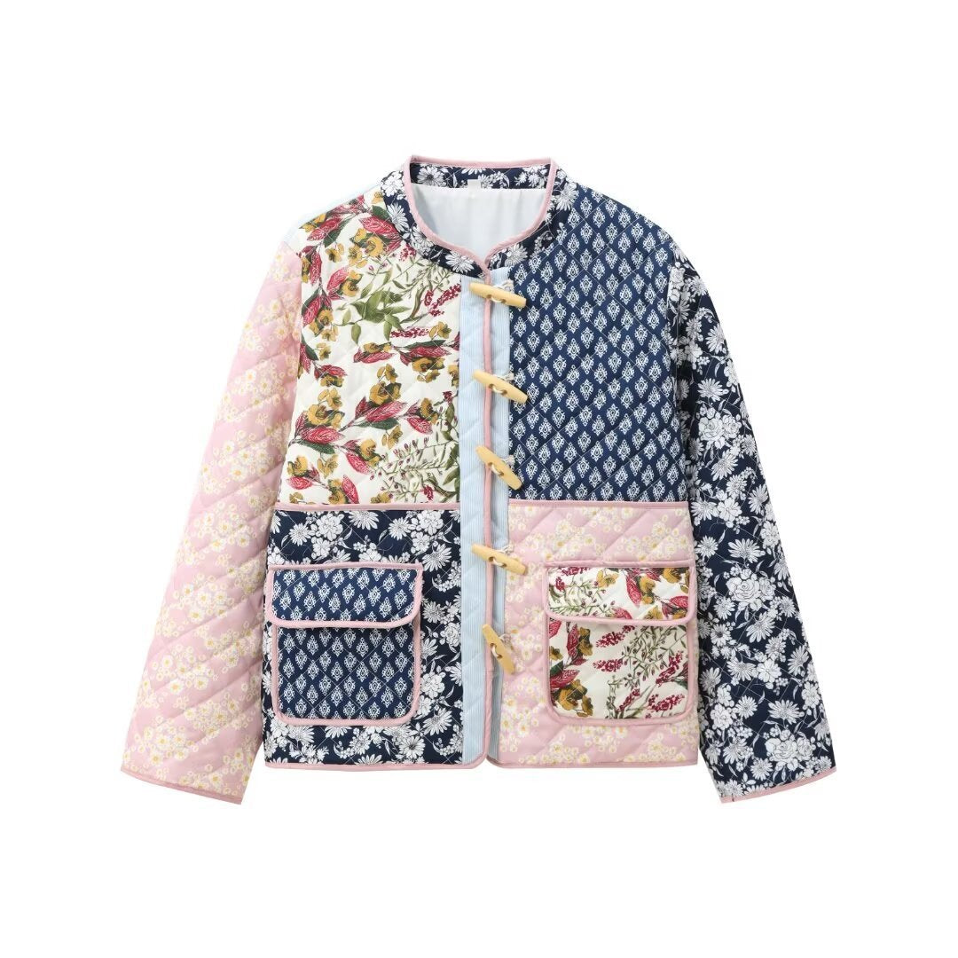 European And American Style Positioning Printing Patchwork Cotton-padded Jacket ARZ