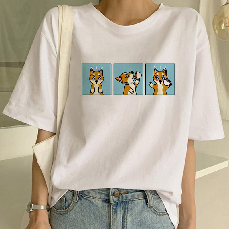 Woman in a dog print T-shirt ARZ