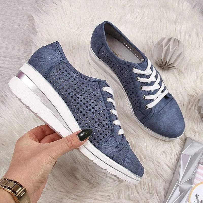 Wedge Shoes Summer Autumn Casual Canvas Sneakers Breathable Platform Sneakers Meddle Heel Pointed Toe Air Mesh Shoe ARZ