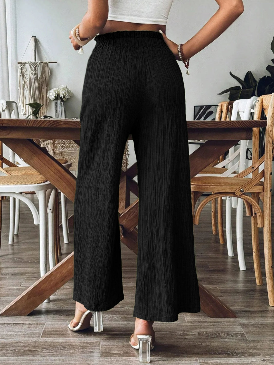 Pocketed Elastic Waist Wide Leg Pants Trendsi