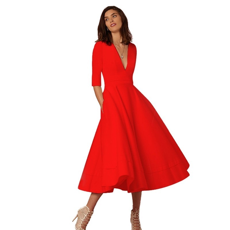 V-neck Dresses - Retro 60s Swing Sleeve ARZ