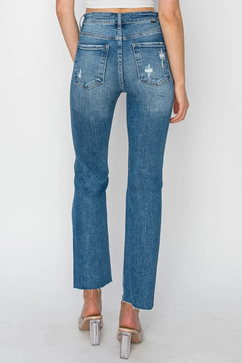 RISEN High Rise Distressed Ankle Jeans Trendsi