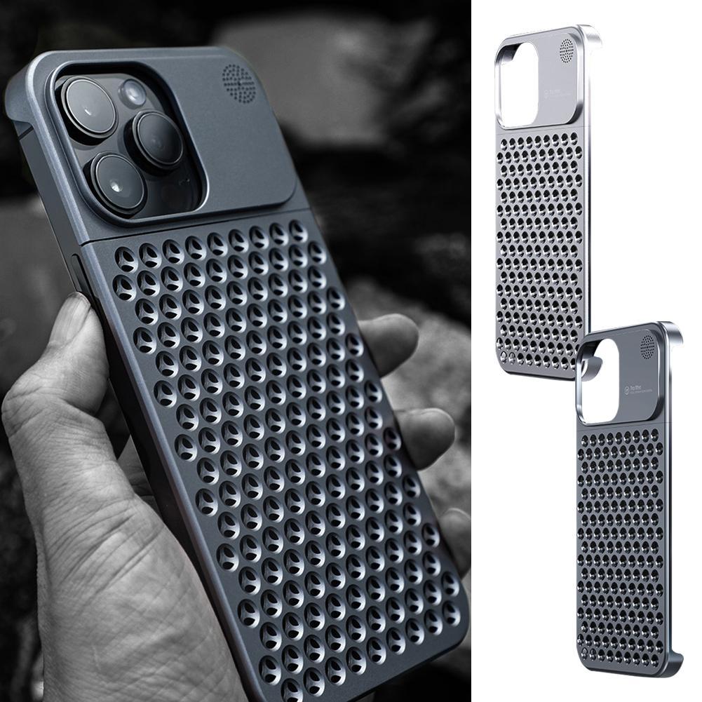 Aluminum Alloy Phone Case For 14 13 Pro Max Plus Hollow Heat Dissipation Anti-fall Full Body Shockproof Phone Cove ARZ