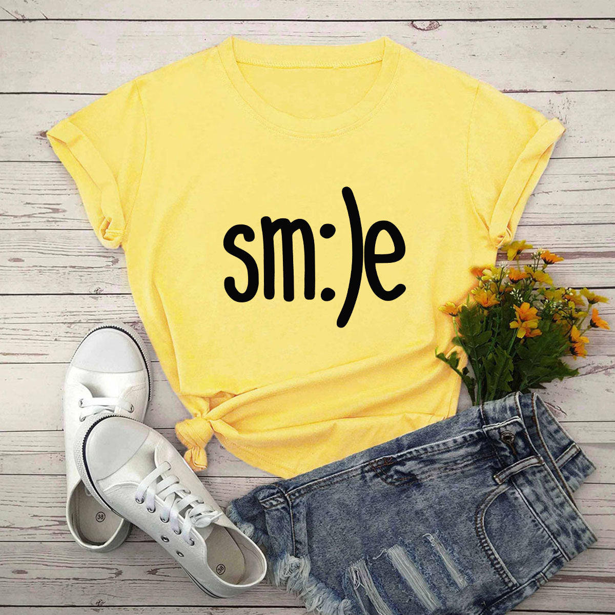 S-5XL Plus Size TShirt Women New Smile Letter Printed Shirt O Neck Short Sleeve Tees Summer Top 100%cotton Women's T-shirts ARZ