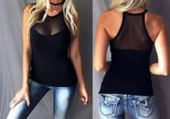 AliExpress See-through Casual Round Neck Mesh Vest Sexy Women Clothing ARZ