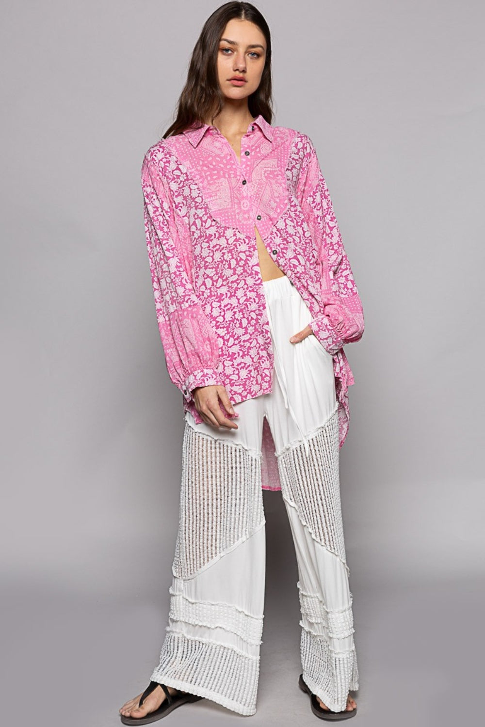 POL Button Down Long Sleeve Paisley Print Shirt Trendsi