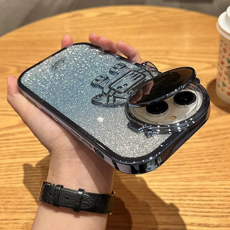 Glitter Astronaut Camera Stand Phone Case For IPhone 14 13 12 11 Pro Max XR 14 Plus Invisible Lens Bracket Plating Soft Cover ARZ