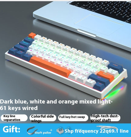 61 Key Small Bluish Black Black Tea Shaft Wired Hot Plug Computer Mechanical Keyboard ARZ