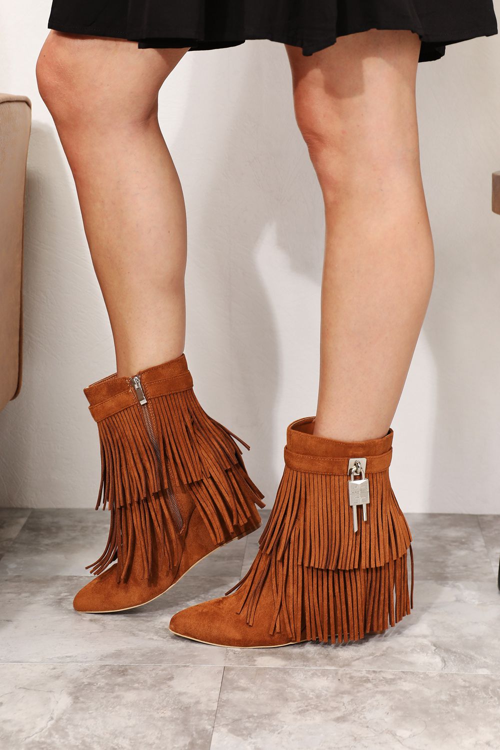 Legend Women's Tassel Wedge Heel Ankle Booties Trendsi