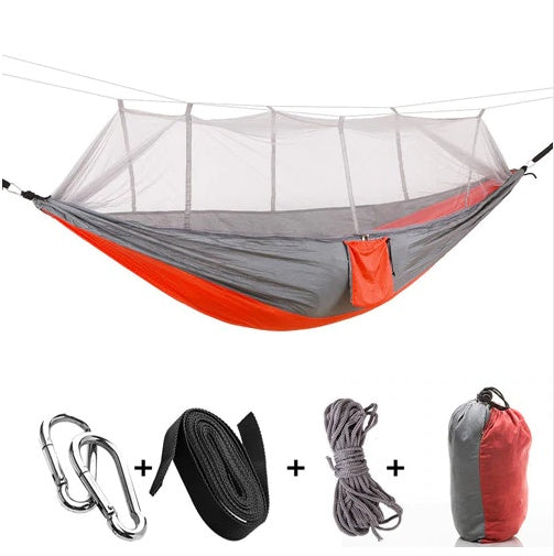 Outdoor Parachute Cloth Hammock Couble with Mosquito Net Light Portable Army Green Insect-proof Camping Aerial Tent ARZ