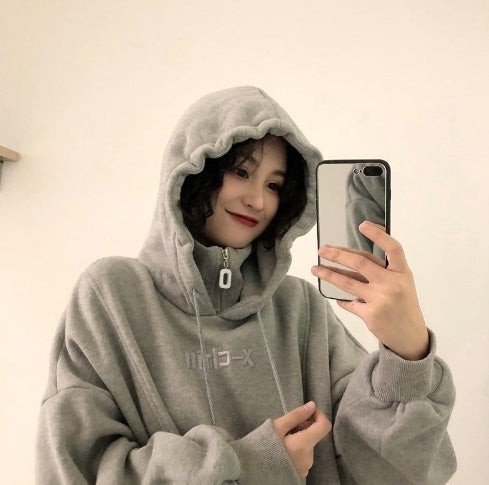 Hoodies Women Autumn Winter New Korean Style Student Loose Embroidered Simple Plus Velvet High Quality Soft Womens Clothing Chic ARZ