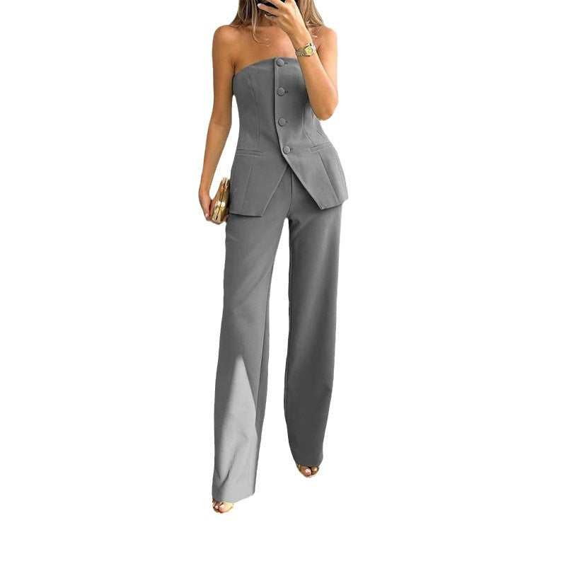 Casual Fashion Tailored Suit Button Graceful Tube Top Suit Pants ARZ