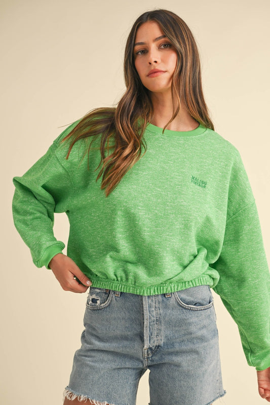 Mable Round Neck Letter Embroidery Crop Sweatshirt Trendsi