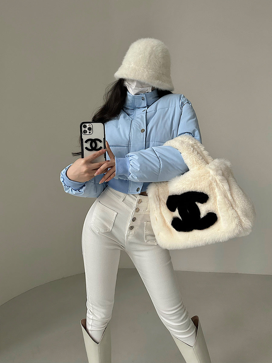 Hot Girl Fashionable Stand Collar Zipper Elastic And Waisted Warm Quilted Jacket Short Cotton Coat Women ARZ