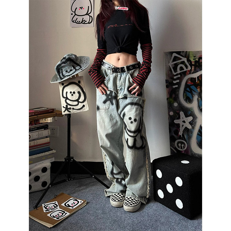 Women's Retro Y2g Graffiti Loose Jeans ARZ