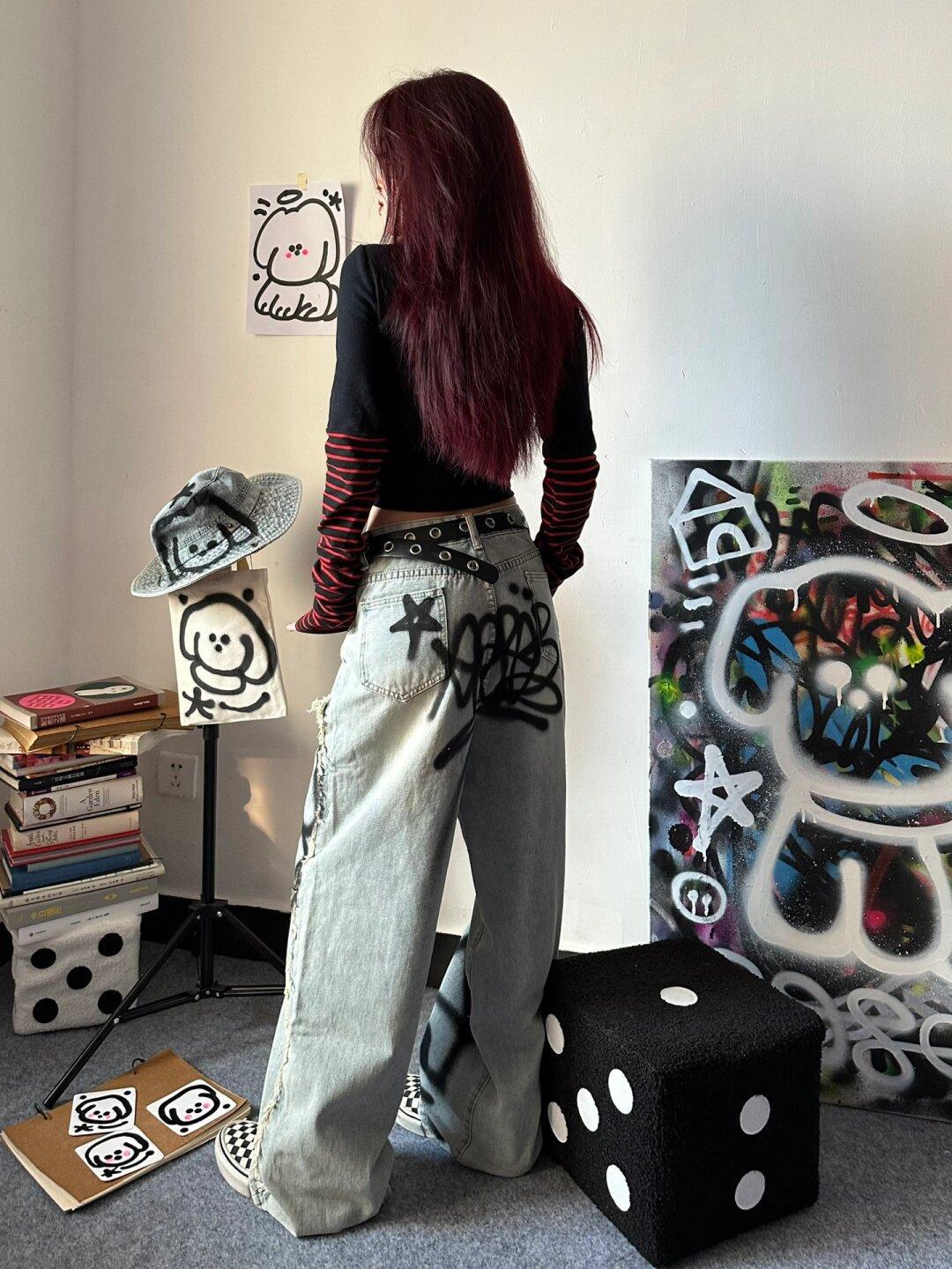 Women's Retro Y2g Graffiti Loose Jeans ARZ