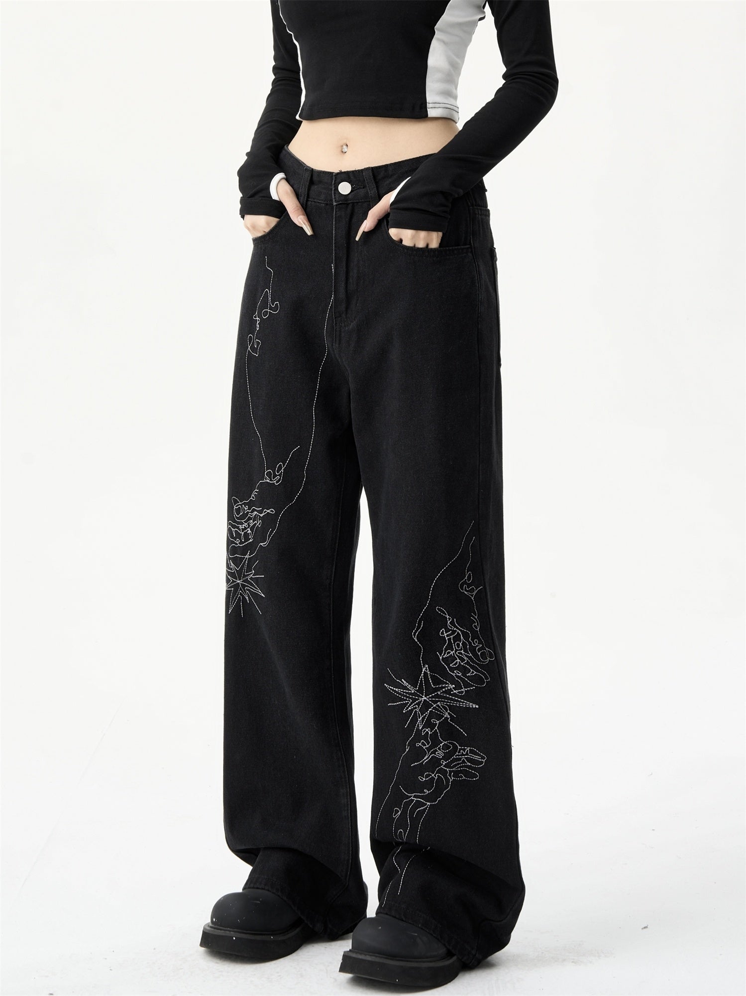 Women's Loose Hand-painted Embroidered Straight Jeans ARZ