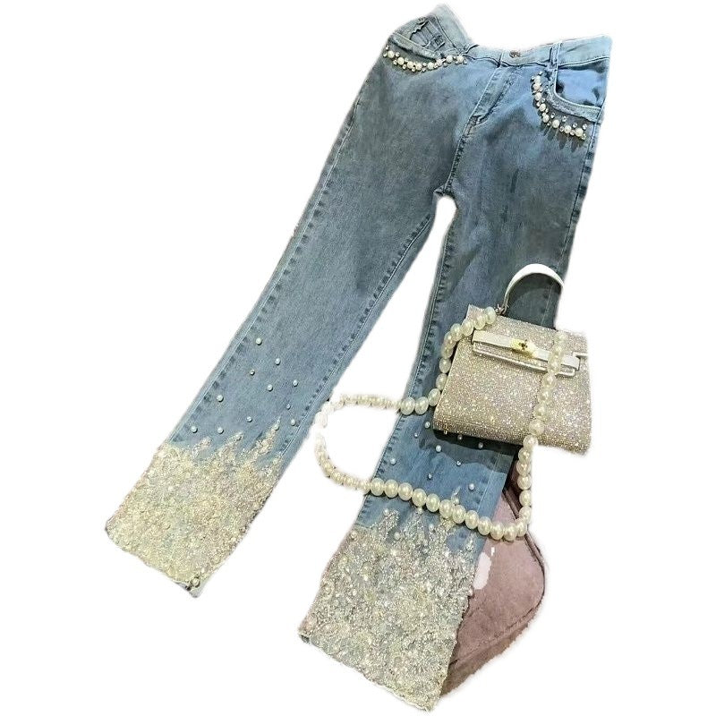 Women's Heavy Industry Beads Sequined Jeans ARZ