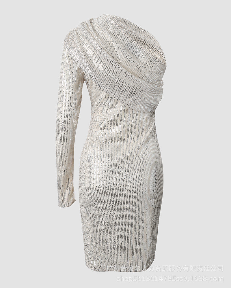 Silver One Shoulder Sequin Formal Dress ARZ