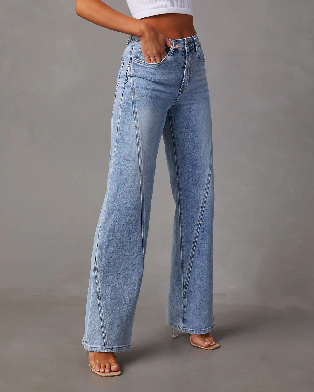 Casual Patchwork Women's Wide Leg Jeans ARZ