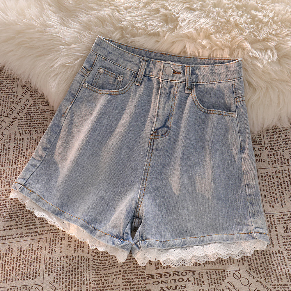 Denim Shorts Women's High-waist Lace Design Hot Pants ARZ