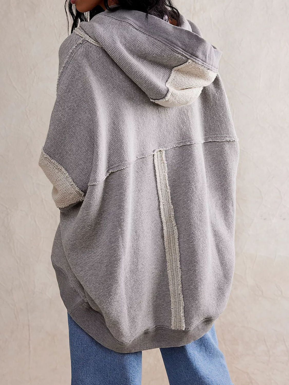 Exposed Seam Open Front Batwing Sleeve Hooded Cardigan Trendsi